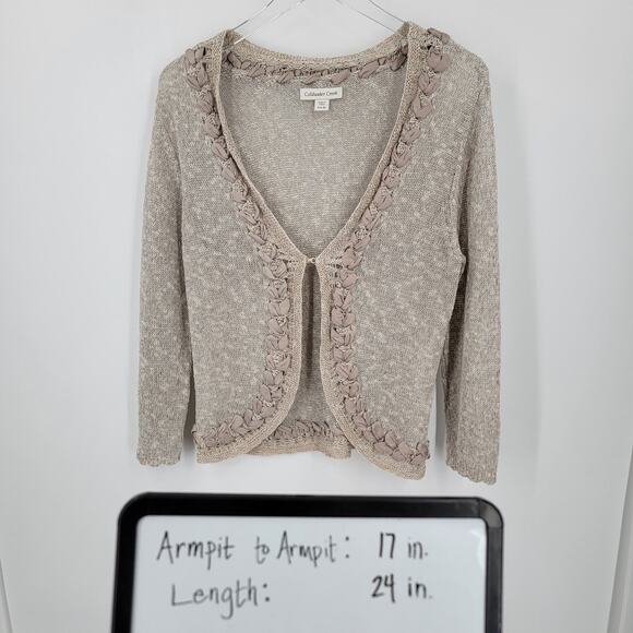 Coldwater Creek Cardigan Womens Small Beige Linen Blend Ribbon Detail Open Knit - Picture 11 of 11